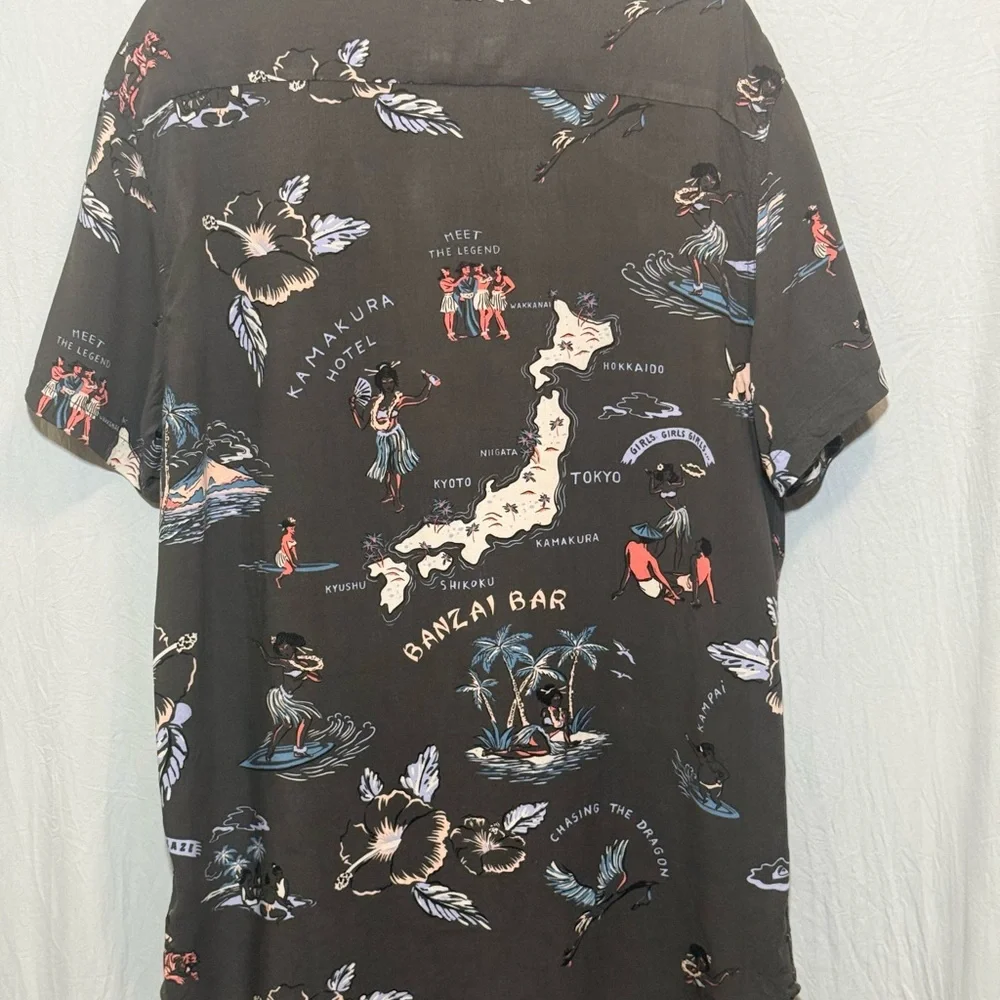 Quiksilver Black Graphic Hawaiian Beach Vacation Surf Shirt - Picture 9 of 9